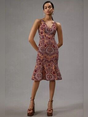 NWT Dress The Population V-Neck Isabelle Floral Midi Dress- Mauve and Tan